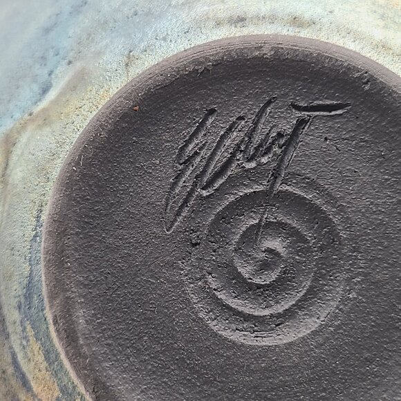 Robert Ellert Signed Raku Pottery Vase Iridescent Red Green Blue Black 6.5" H - Picture 9 of 10